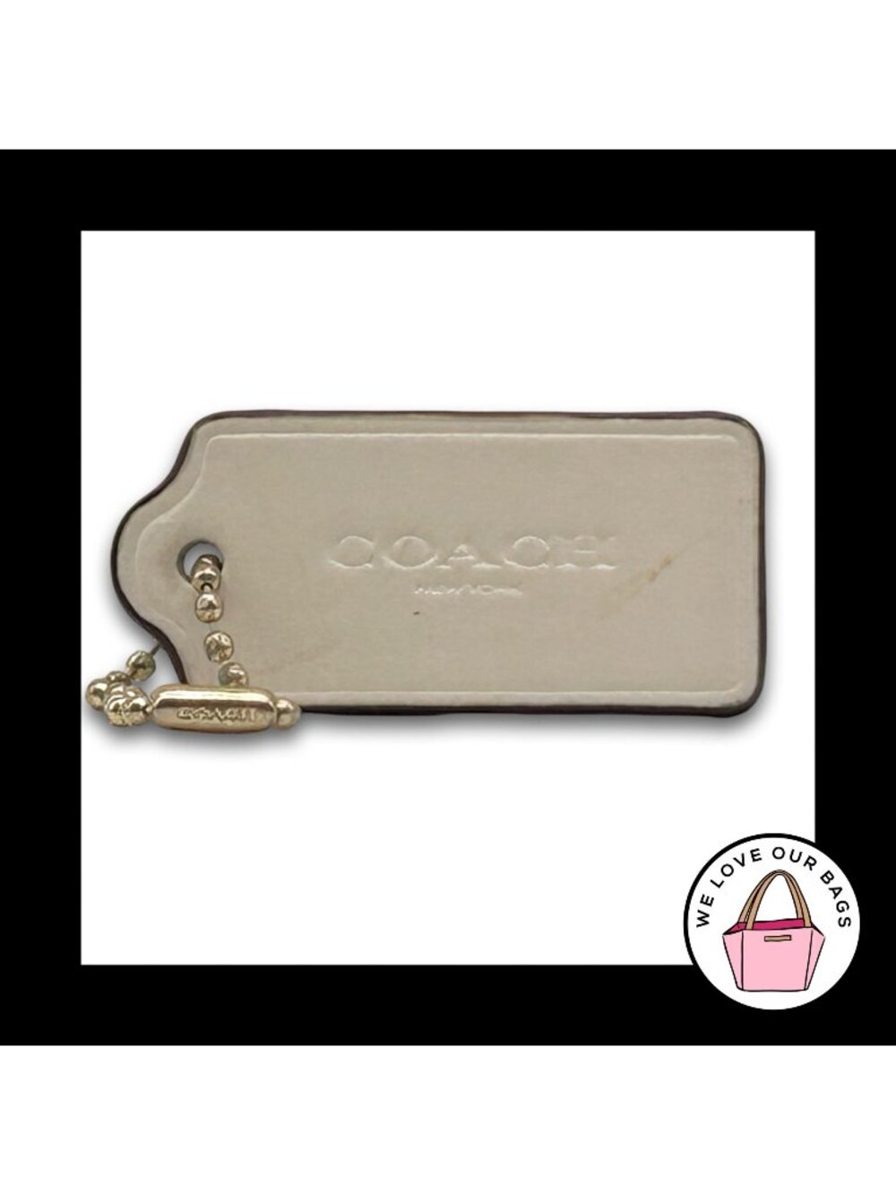 COACH HANG TAG 2" Chalk White Smooth Leather Bag Charm Keychain Fob New York